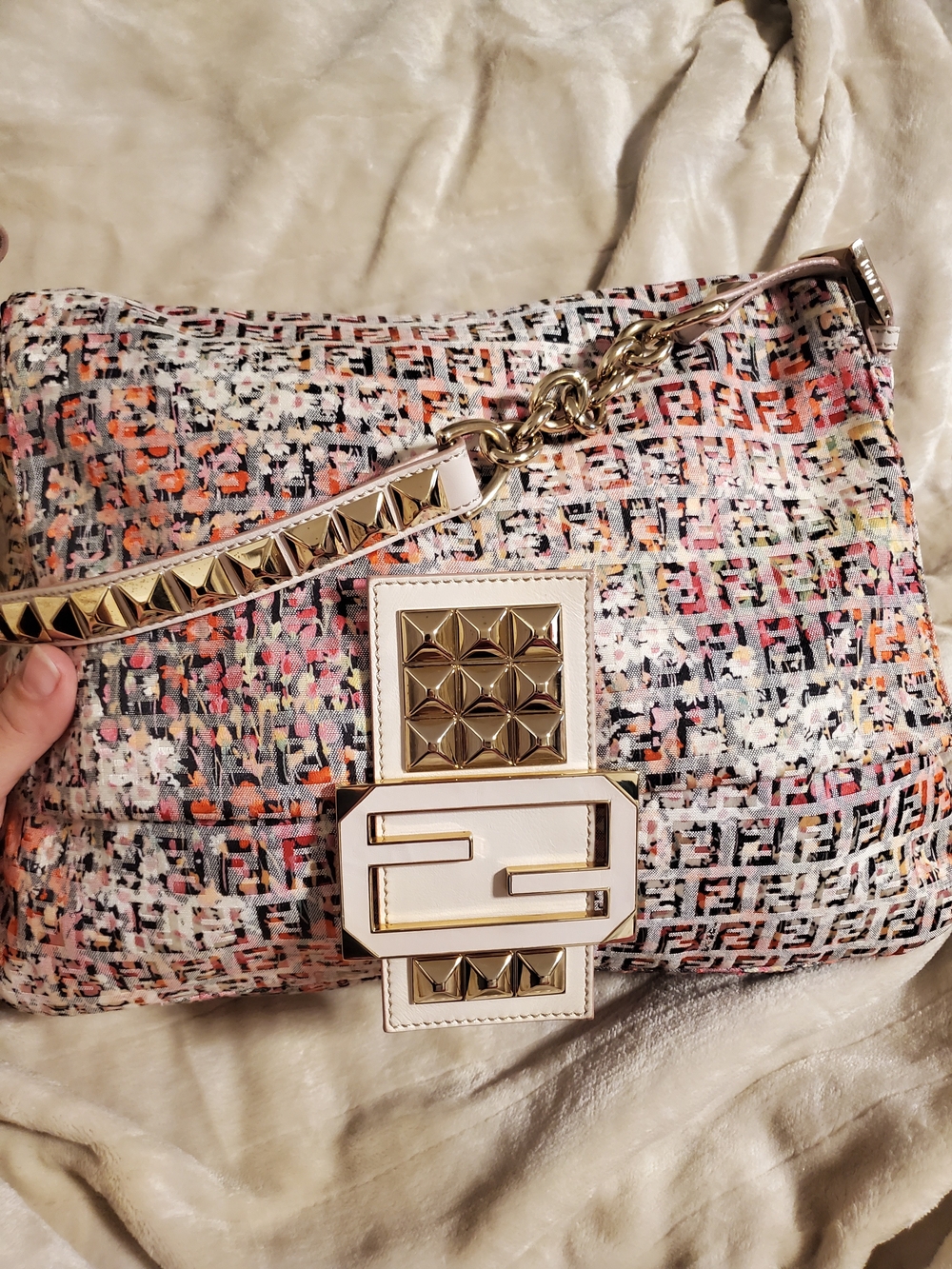Fendi Multicolor Tweed Shoulder Bag with Gold Hardware